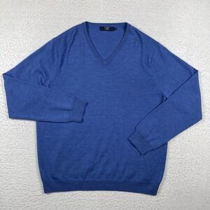 J.Crew V-Neck Sweater Mens XL Blue 100% Merino Wool Preppy Office Work Casual